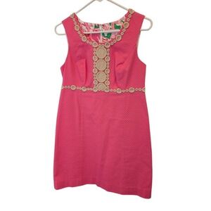 Lilly Pulitzer Sleeveless Dress Pink Textured Circle Trim Size 4